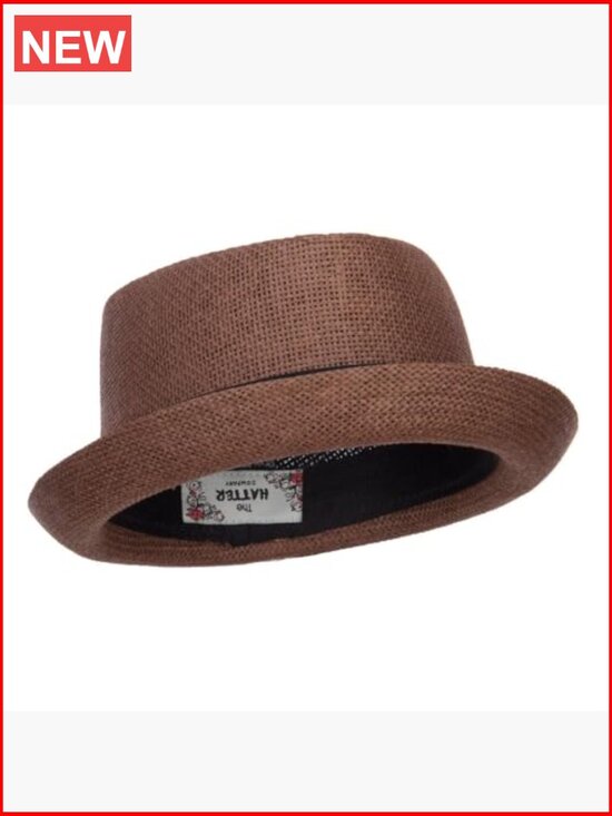 Large Solid Upbrim Pork Pie Fedora Hat Paper Straw main image 4
